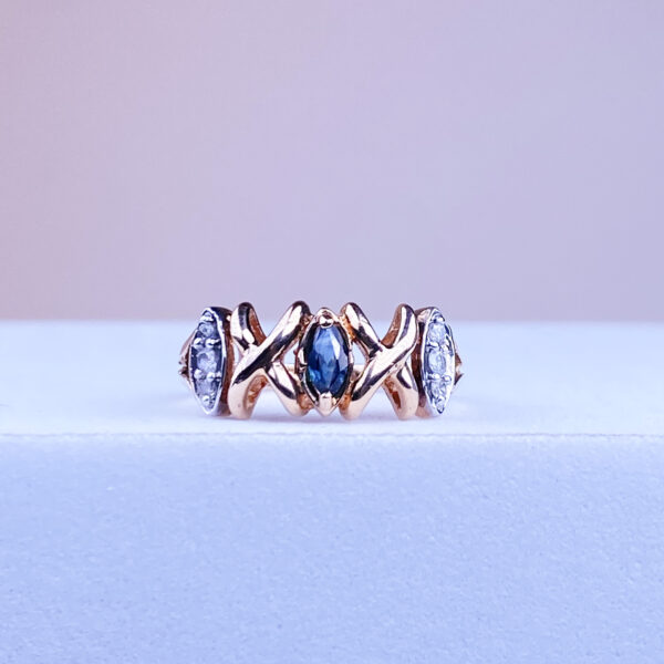 14k Sapphire X and O Ring