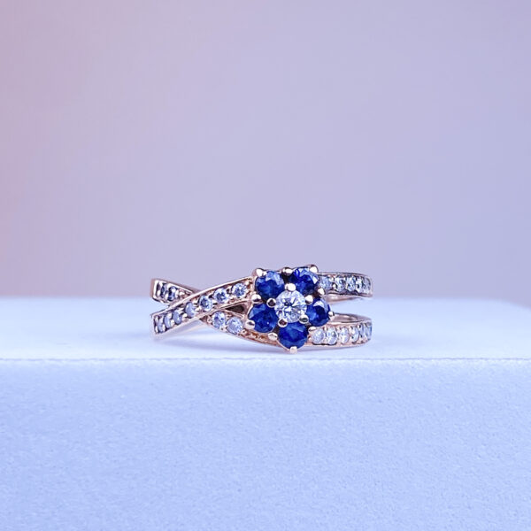 14k Sapphire Flower Cross Bands - Image 3