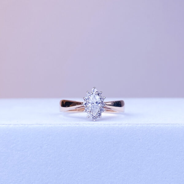 14k Marquis Diamond Halo Ring