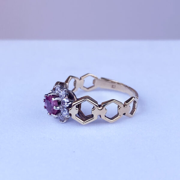 10k Ruby Diamond Flower Ring - Image 2