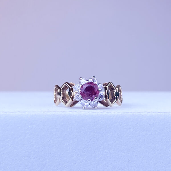 10k Ruby Diamond Flower Ring - Image 4